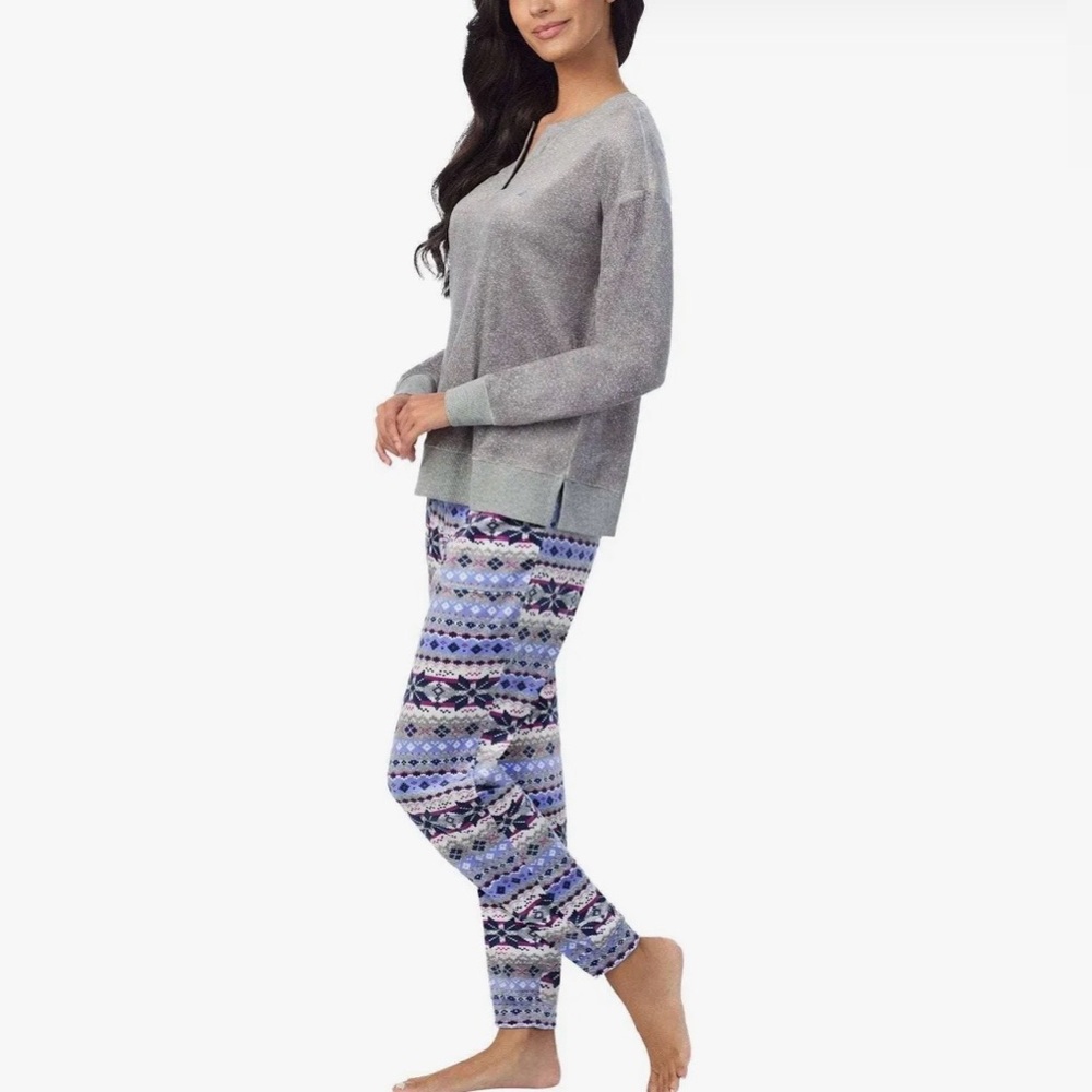 Nautica Fair Isle Pajama Set – Gray Top & Nordic Print Pant S, M & XL